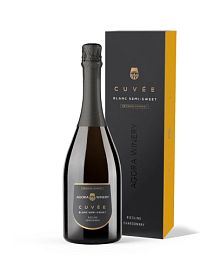 Российское игристое вино с защищенным географическим указанием "Крым" полусладкое белое "Рислинг Шардоне" "АГОРА" "КЮВЕ" 0.75л