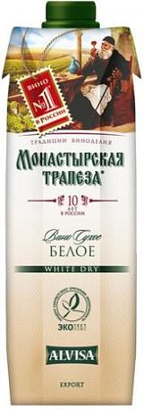 Вино "МОНАСТЫРСКАЯ ТРАПЕЗА" белое сухое 1,0л 11-12%