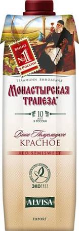 Вино "МОНАСТЫРСКАЯ ТРАПЕЗА" красное п/сл 1,0л 10,6-12%