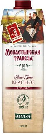 Вино "МОНАСТЫРСКАЯ ТРАПЕЗА" красное сухое 1,0л 10,9%-12%
