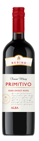 Вино сортовое полусладкое красное "Примитиво" серия РУБИНО алба, креп.12%об. емк.0,75л